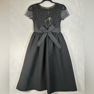 TWIN-SET NWT Scoop Neck Knee-Length Black Party Dress with Bow Lace‎ Sz 6/Small